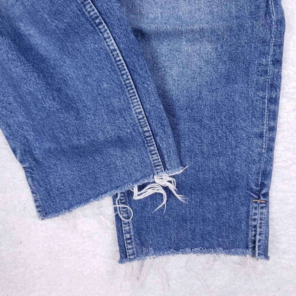 H&M‎ Divided Womens High Waist Straight Leg Blue Jeans Button Fly Raw Hem Size 4